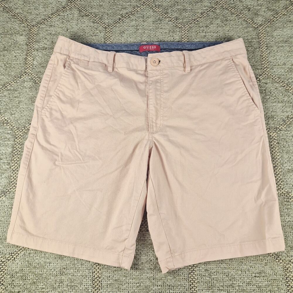 Guess Los Angeles Mens Chino Shorts Size 38 Pink Flat Front Casual Stretch